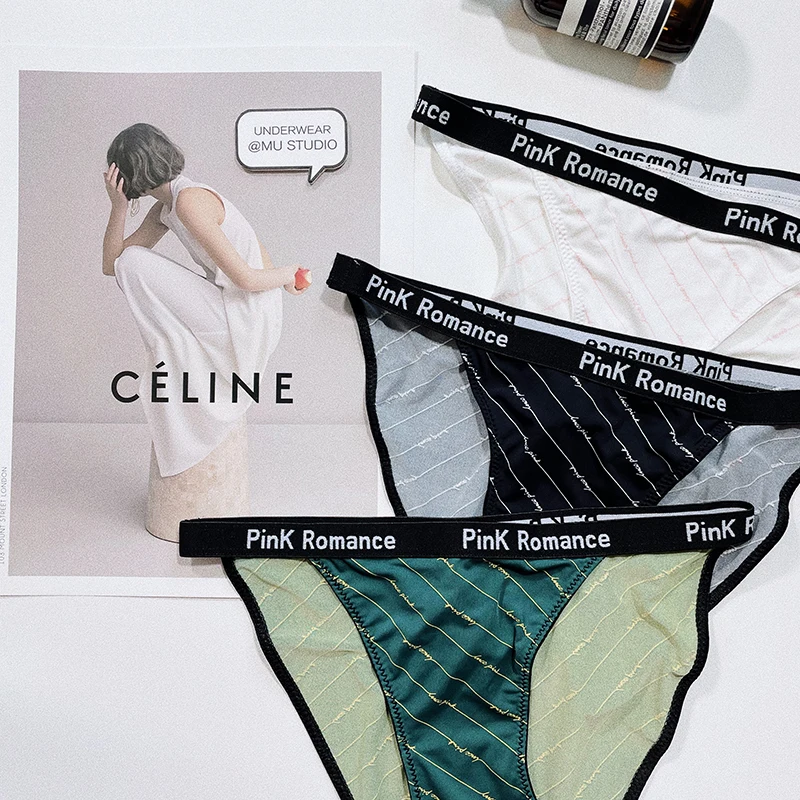 Ružové sexy spodné prádlo bikiny Letter priehľadný vzor ComfortableColor Rýchle suché šnúry nohavičky dámske hodvábne hodvábne spodná bielizeň