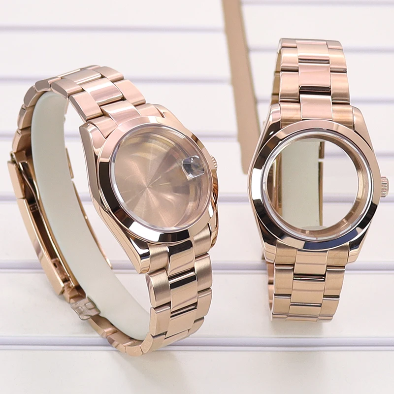 Ružové zlato 36/40 mm puzdro Sapphire Glass NH35 Watch Accessories for Seiko NH36 NH38/35/34 MIYOTA 8215 Pohyb 28,5 mm