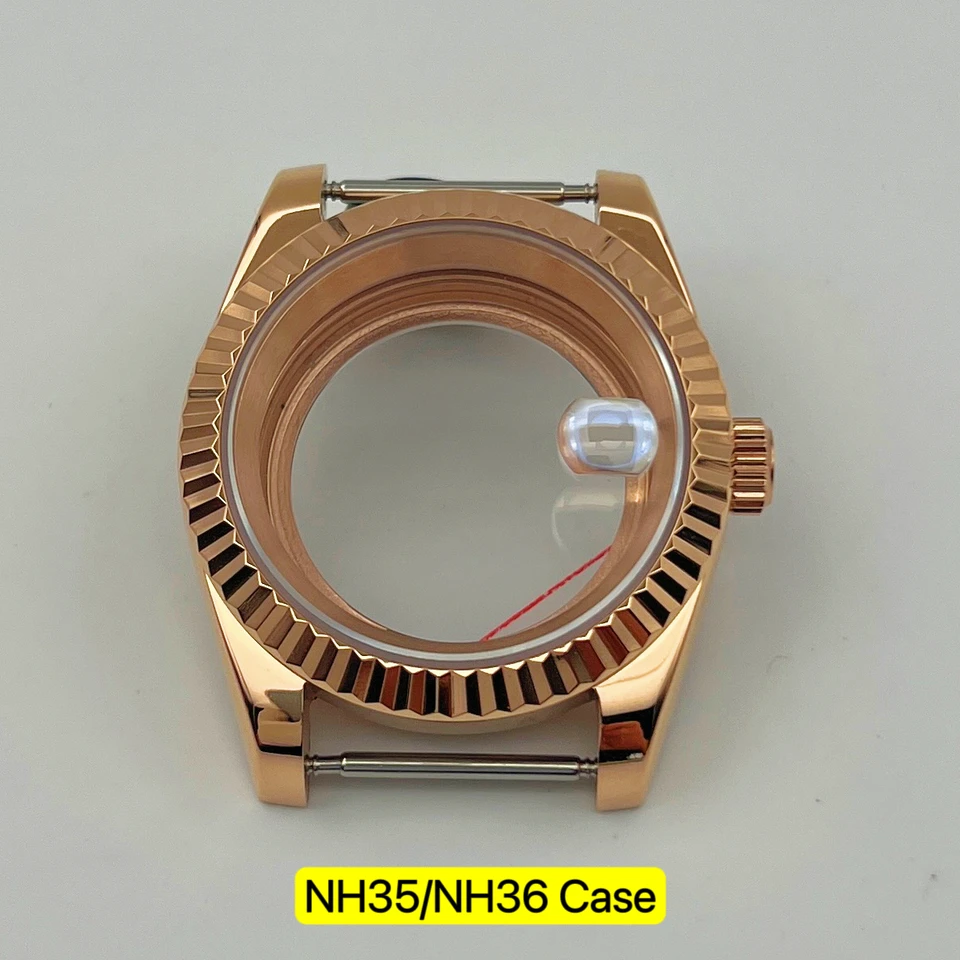 ružové zlato 39 mm puzdro na ustricu, puzdro NH35 ， vhodné pre pohyb NH35 NH36, zafírové sklo