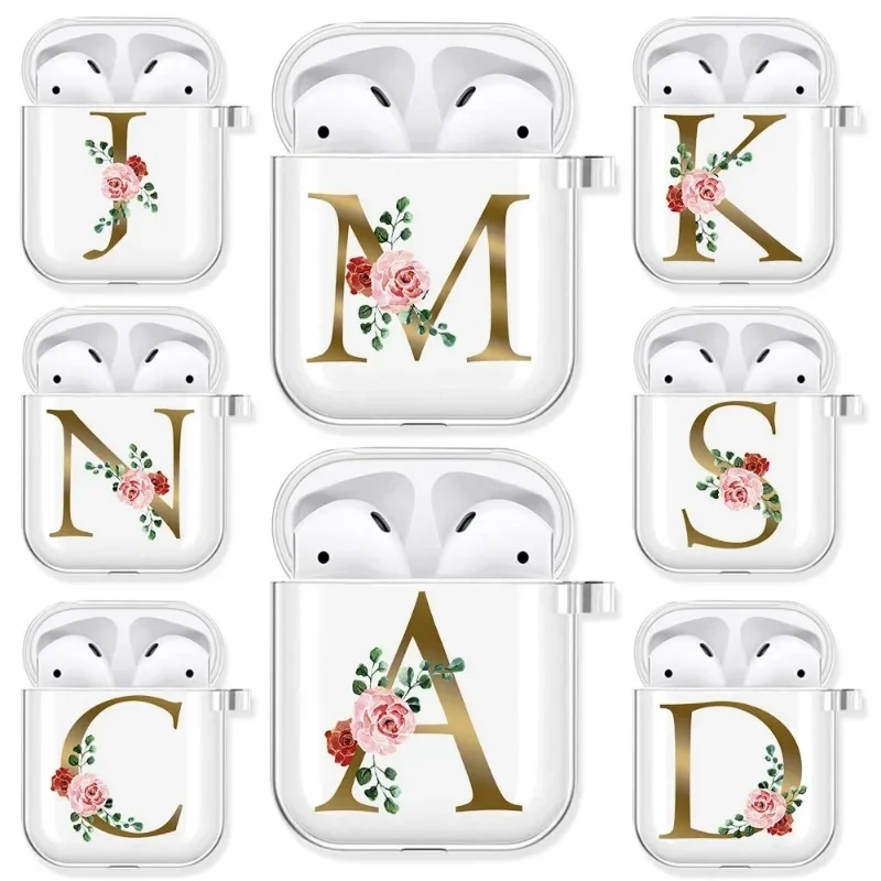 Ružové zlato abeceda listu číre slúchadlá pre Apple AirPods 4 3. 2 Pro2 Transparentné krytie pre AirPod 1 3 ochranné fondy