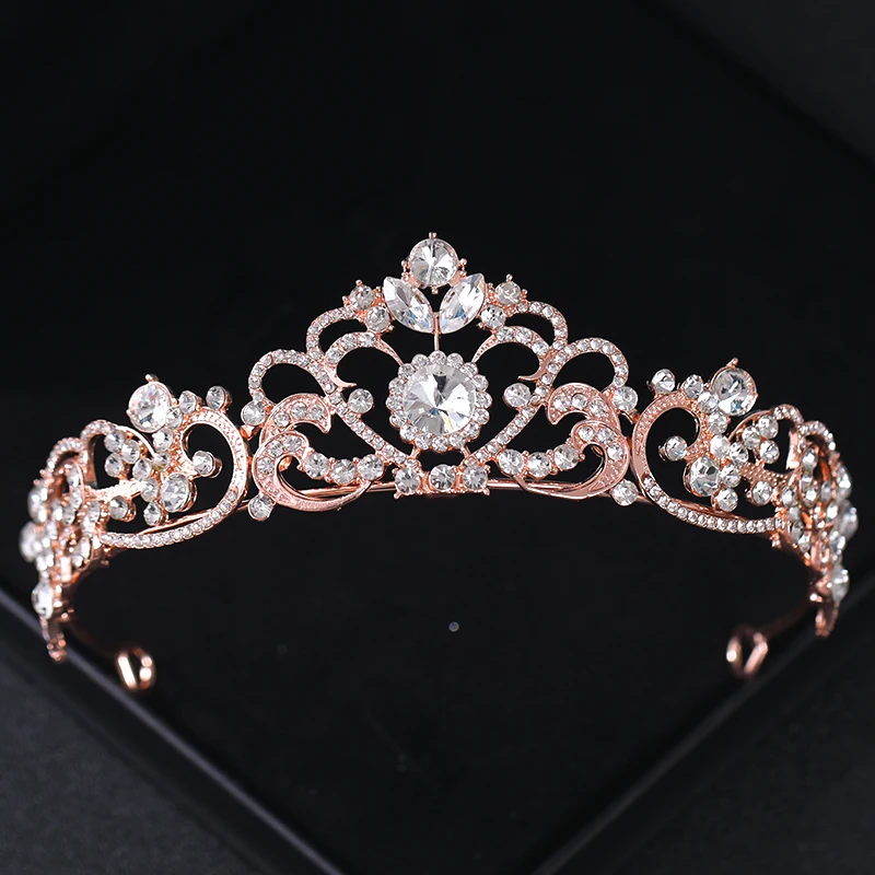 Ružové zlato Color Crystal Crown Tiara čelenka pre ženy démon