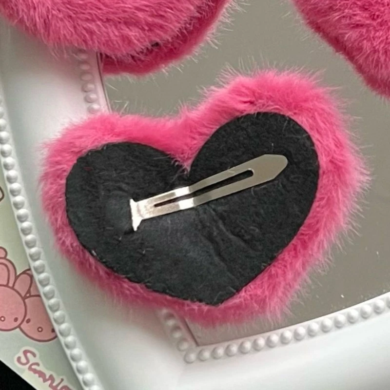 Ružové červené plyšové srdiečko Barrettes Kid Plush Hairpin Narodeniny klip na vlasy y1ua