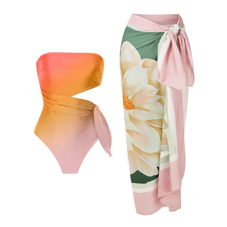 Ružové šaty gradient tlač módne plavky set sexy dámsky letný kúpal