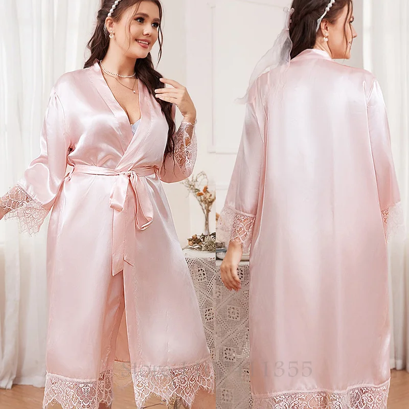 Ružový kimono župan sexy čipkovaný čln svadobné plášť Ženy spánok