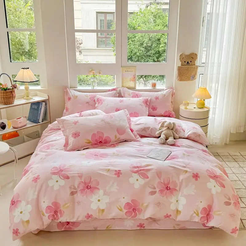 Ružový kvetinový vzor bavlnený obliečka na obliečka 3ks záhradný štýl Jasmine posteľná obliečka Sada bielych kvetov pokrývky pokrývok pre ženy pre ženy