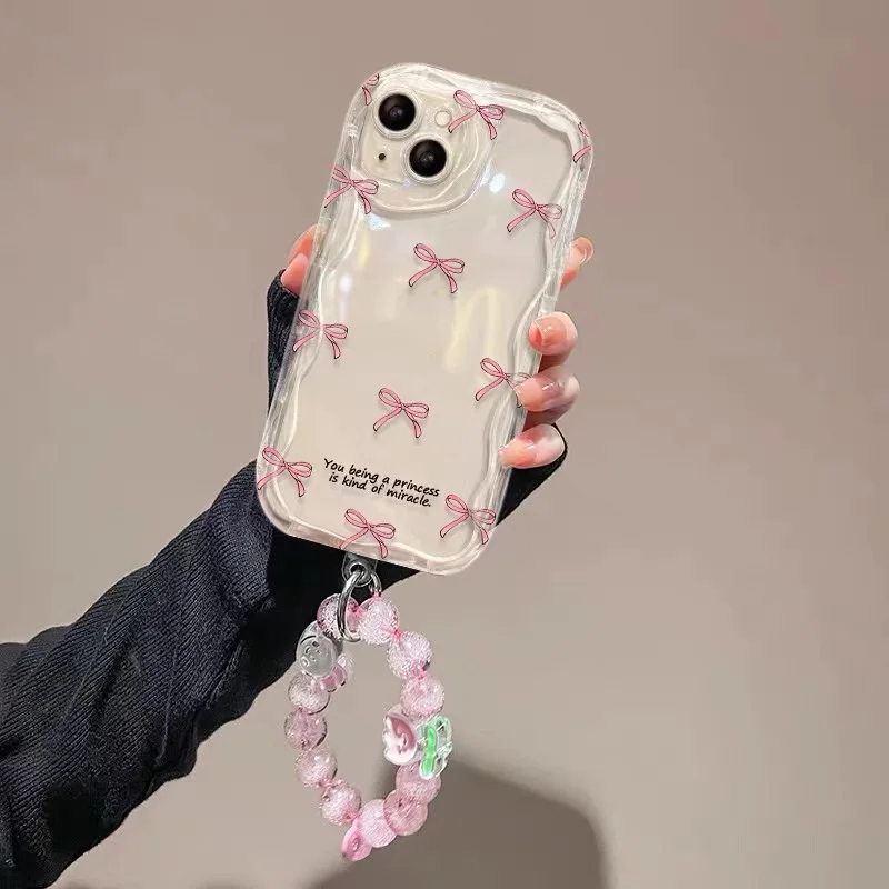 Ružový luk 3D kvetinový reťazec TPU puzdro pre Realme 11 12 10 Pro 7i 8i 9i 9 8 Pro C2 C65 12 Lite Transparent Soft Mäk