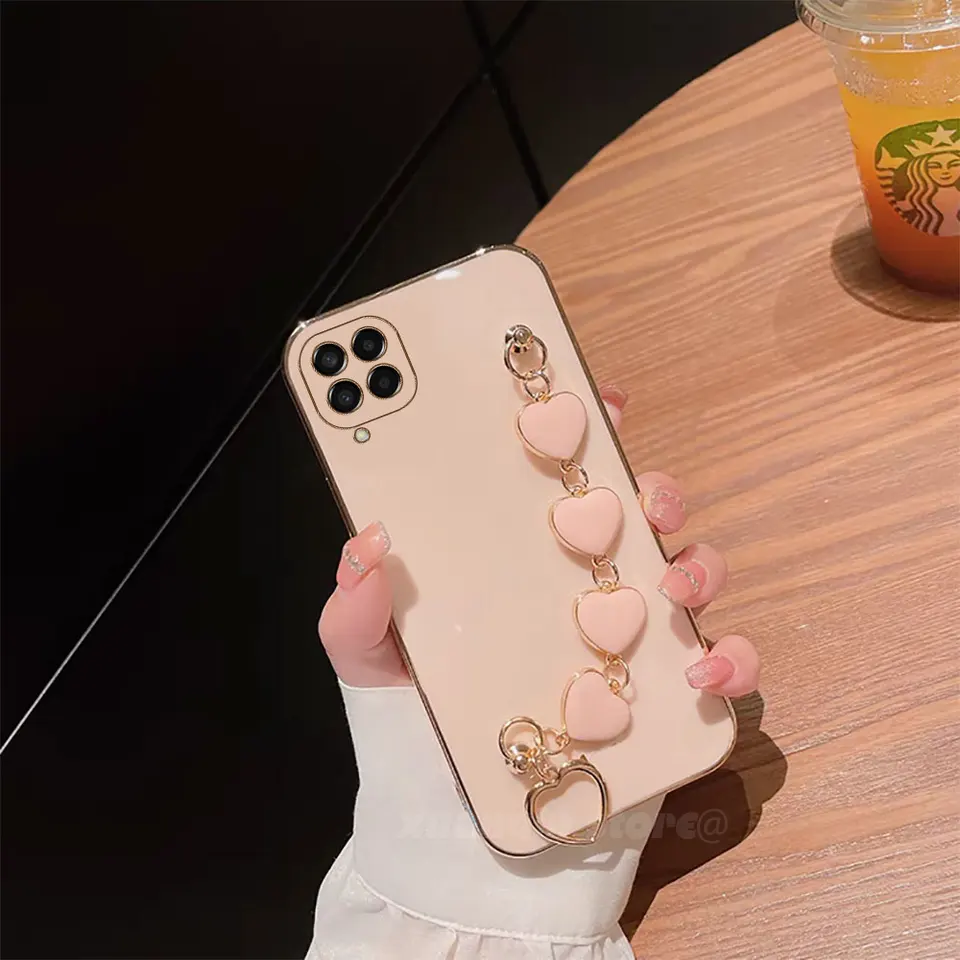 Ružový reťazec zápästia Pase Pase pre Samsung Galaxy Quantum3 m53 kvantum 3 m 53 Mäkký silikónový ochranný zadný kryt