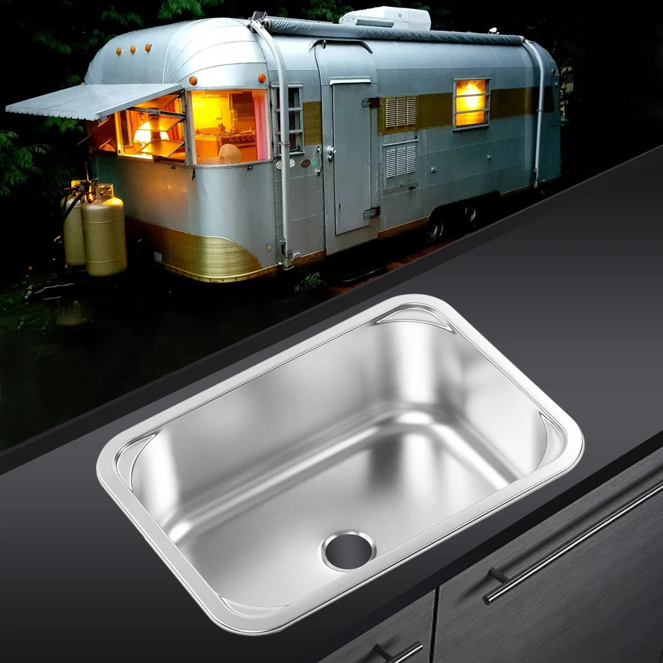 RV štvorcový umývadlo z nehrdzavejúcej ocele preplachovanú povodím ruky s ručným umývaním so 40 mm odtokom pre čln jachty Camper Van 345x245x136mm