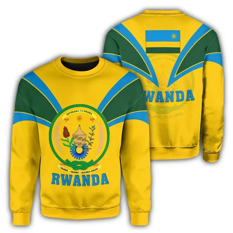 Rwanda vlajková mapa grafické mikiny pre mužov oblečenie módny sveter Sweater Príležitostné mužské streetwear Autumn Pullovers Boy Tracksuit