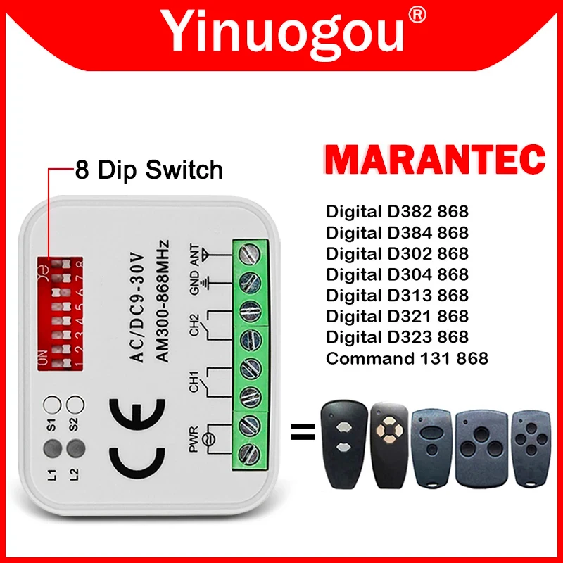 RX-MULTI Universal Regest Marantec Digital 382 384 302 304 313 321 323 Garážový diaľkový ovládací prijímač AC/DC 9-30V AM300-868MHz