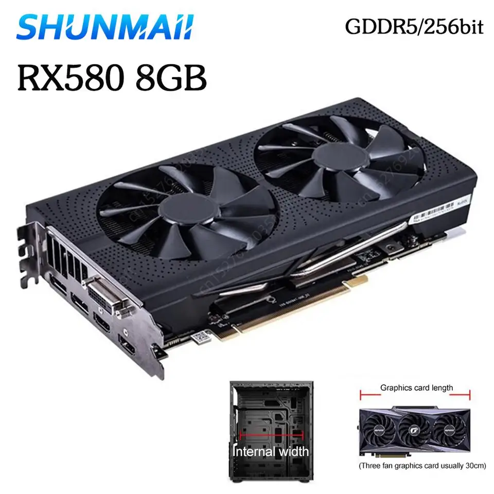 RX580 8GB Grafická karta pre AMD RX 500 Series Video Gaming Card GDDR5 256bit PCI-E 3,0 × 16 8pin s duálnym ventilátorom HDMI HDMI kompatibilnými