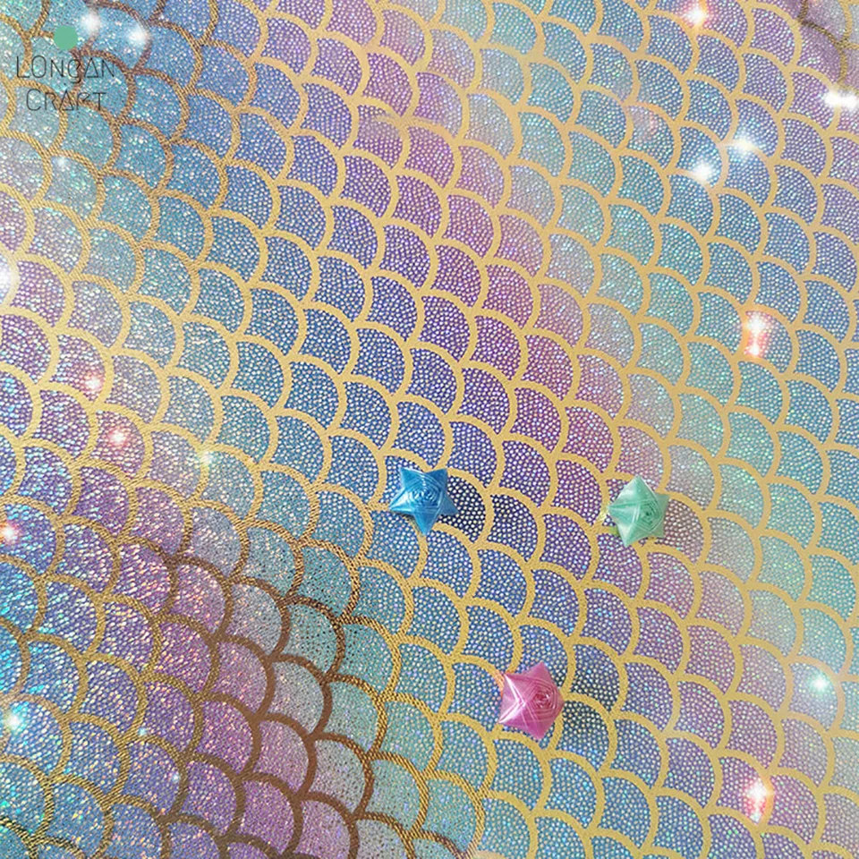 Rybia v Mermaid Iridescent lesklý laserový tkanina Svadobná dekorácia DIY vlasové remeselníky Materiál 50cmx145cm