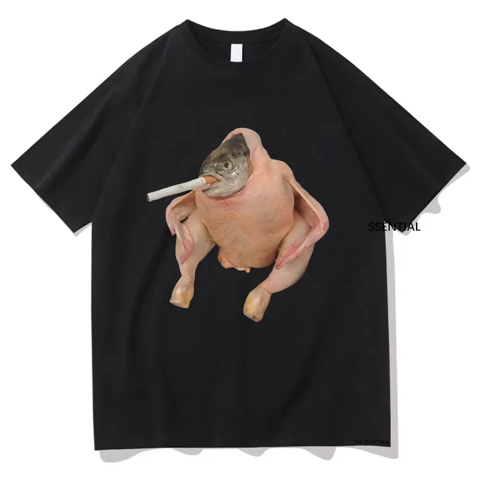Rybie tvár Kuracie fajčenie Cigareta Meme Tshirt Funny Muži/ženy Oblečenie Tričko Harajuku Unisex Tops Grafické tričká