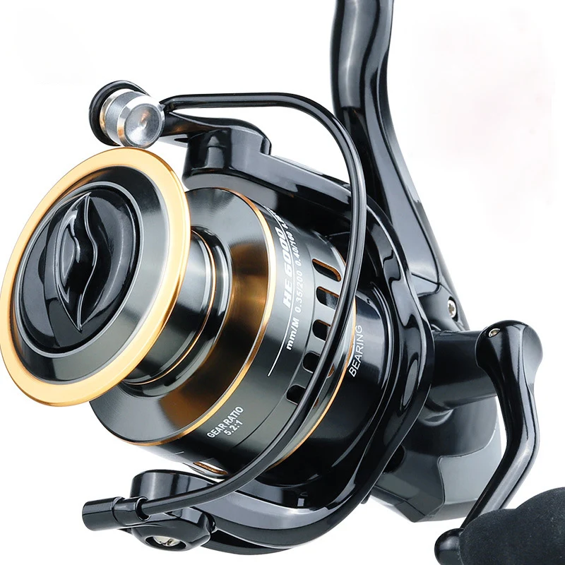 Rybársky cievka HE7000 Spinning Reel Max Drag 10kg 5.2: 1 Vysokorýchlostná kovová cievka Spinning navijak navijak na cievku Doplnky