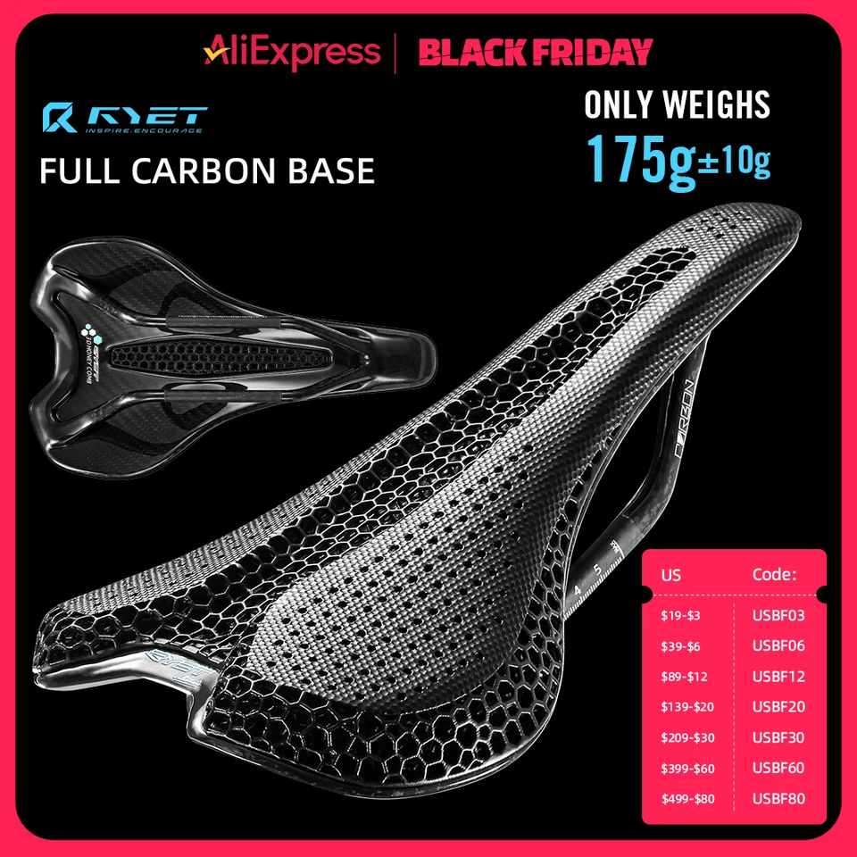 Ryet UltraLight Carbon 3D tlačené sedlo 175G 7*9 sedenie na bicykli pre mužov Ženy Triatlon Road MTB Mountain Gravel Cycling Parts