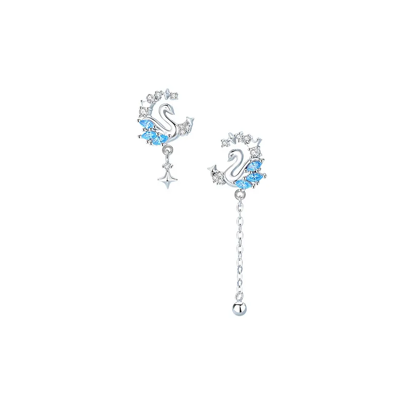 Ryju 925 Sterling Silver Tassel Swan Drop náušnice pre ženy asymetria cz krištáľové náušnice vyhlásenie luxusného zvieraťa Darček
