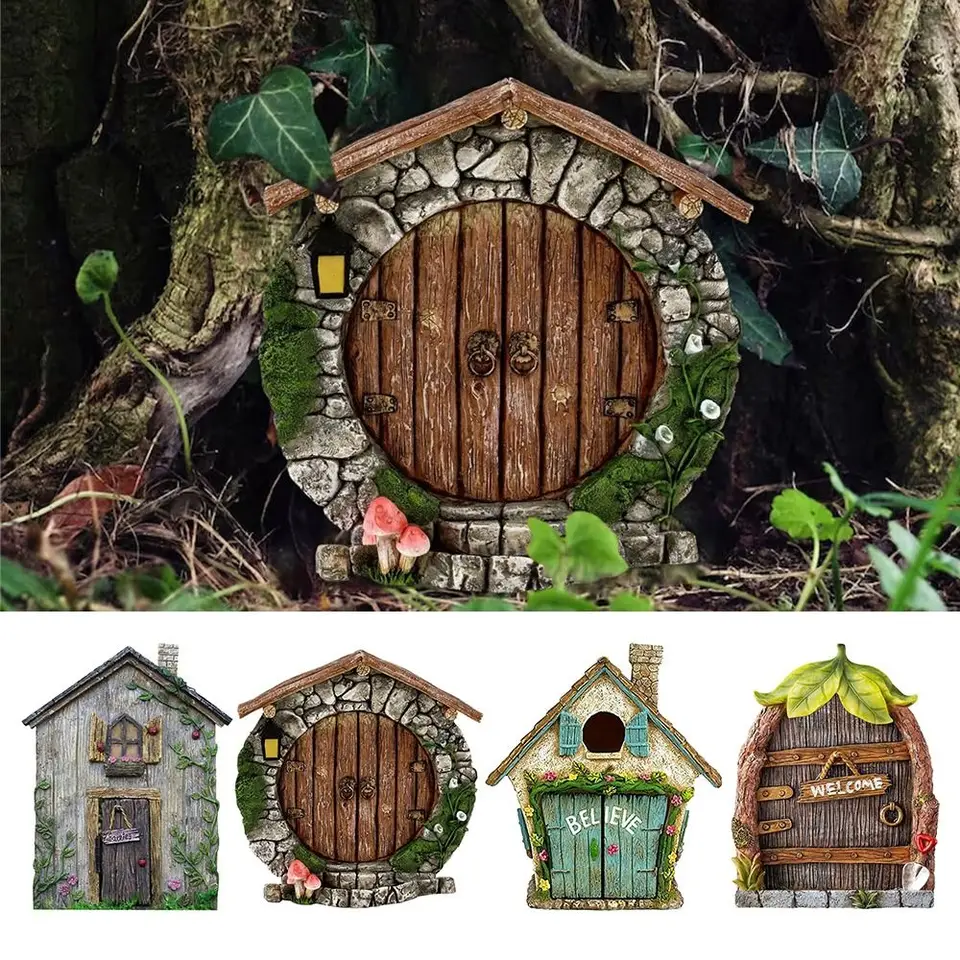 Rytý dizajn Drevená miniatúrna rozprávka Gnome rozprávkové okná okná figúrky trávnik Ozdob záhrada dekorácia vonkajší detský darček