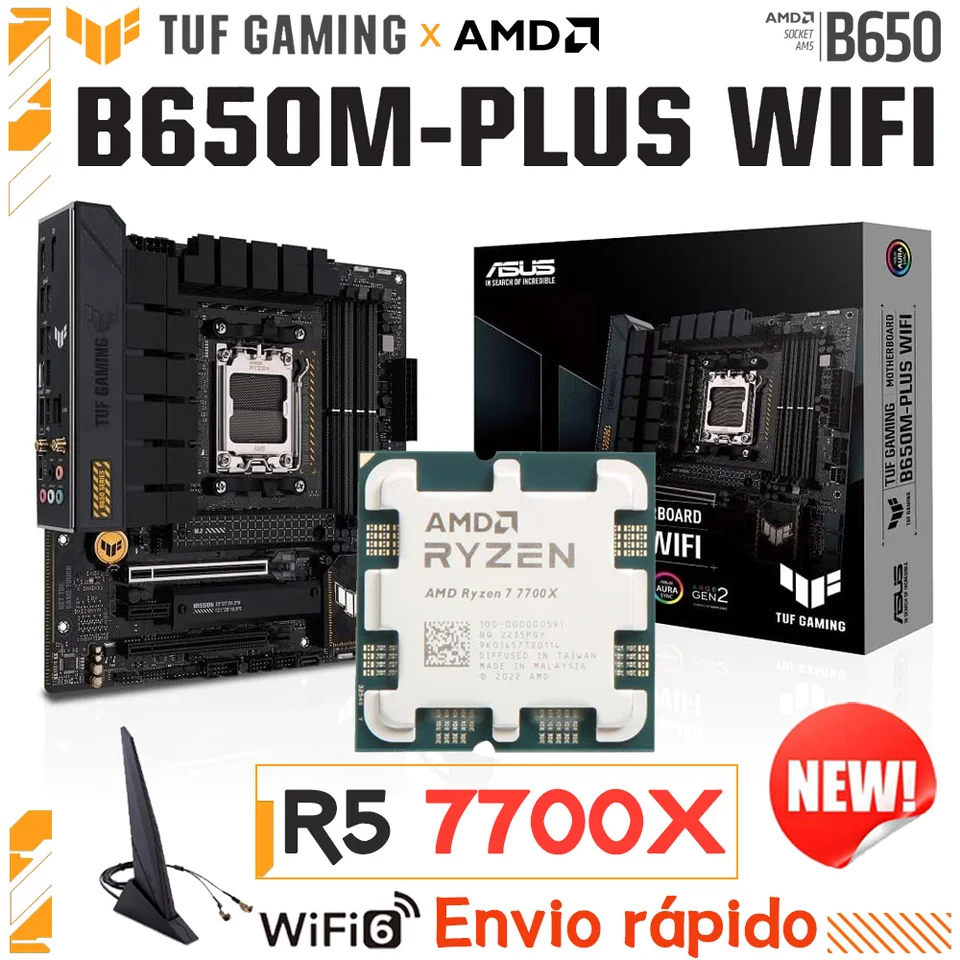 Ryzen Kit R7 7700X AM5 Procesor ASUS TUF Gaming B650M-Plus WiFi DDR5 AMD B650 HAINBOARD RYZEN 7000 SEIERS R7 7700X DDR5 Pamäť