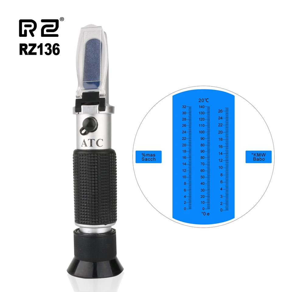 RZ refraktometra ovocného alkoholového testera vína Cukor Brix 0 ~ 32% šťava Víno refraktometra vreckového nástroja Hydrometer
