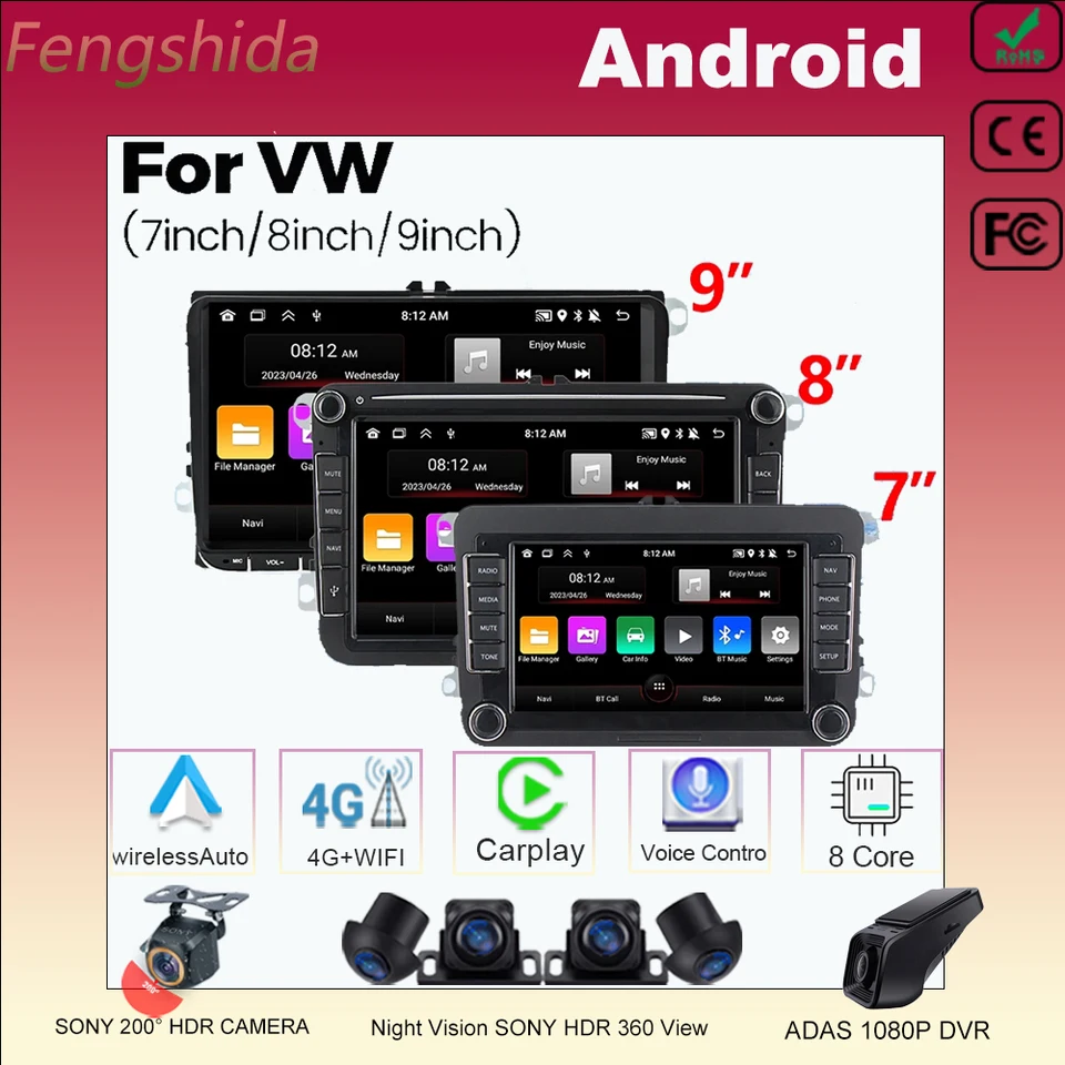 Rádio 7inch pre VW Volkswagen Skoda Octavia Golf 5 6 Touran Passat B6 Polo Jetta Mk5 Mk6 5G WiFi GPS Touch Displej č. 2din