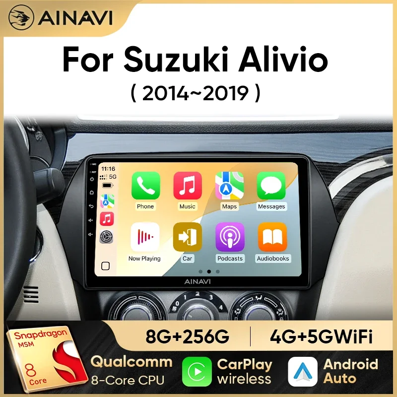 Rádio Ainavi Car pre Suzuki Alivio Ciaz 2014-2019 CarPlay Android Auto Qualcomm Car Stereo Multimedia Player 4G WiFi DSP 48EQ