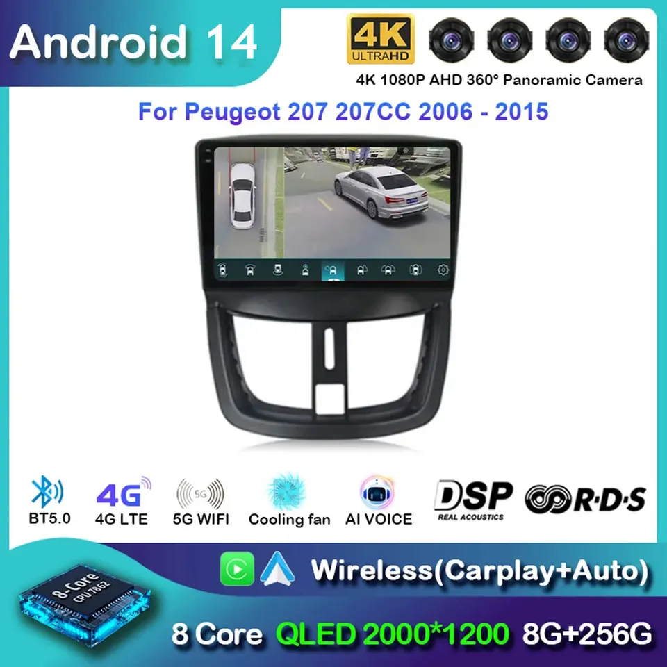 Rádio Android 14 Car pre Peugeot 207 207CC 207SW 2006-2015 Android Auto Stereo CarPlay Multimedia Player 7862 Intelligent Audio
