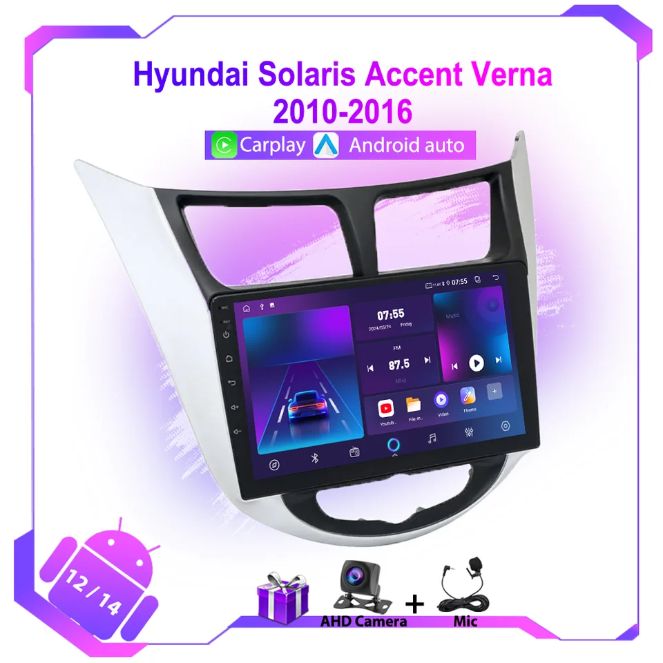 Rádio Android Car pre Hyundai Solaris Accent Verna 2010-2016 Multimediálne navigačné GPS Video Player Hlava jednotka bezdrôtového CarPlay