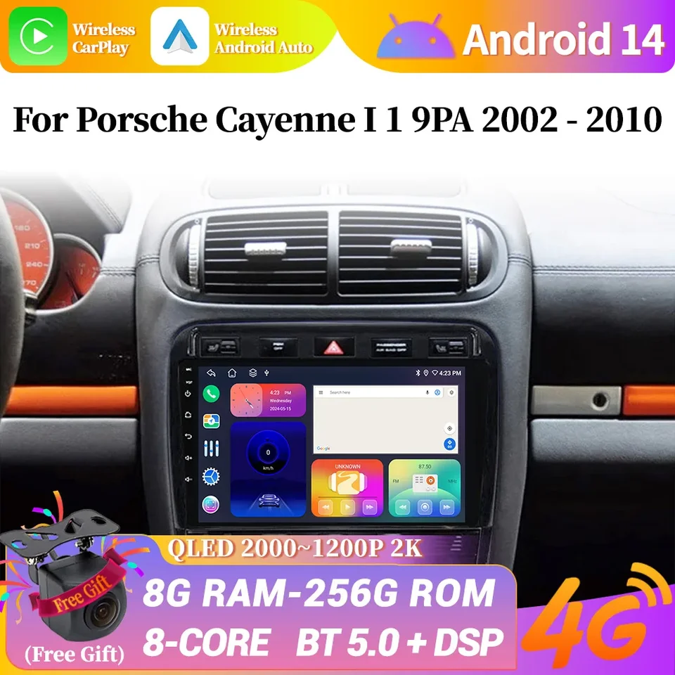 Rádio Android pre Porsche Cayenne I 1 9Pa 2002 - 2010 Multimediálne centrum CarPlay Wireless Adapter 5G DVD WiFi CPU DSP Display