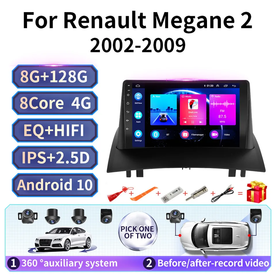 Rádio Auto Carplay Auto Auto pre Android pre Renault Megane 2 2002-2009 Multimediálny video prehrávač 2Din Navigation GPS WiFi DVD 360 Auxiliary