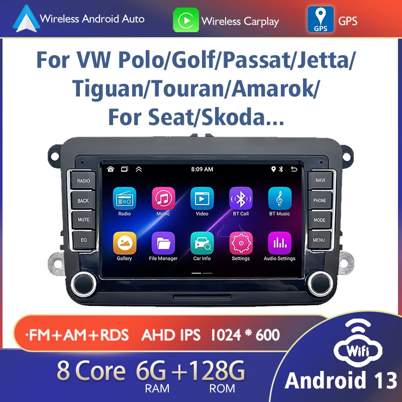 Rádio automobilu 8 palcov Android13 GPS Navigation Auto CarPlay pre VW Volkswagen Passat Jetta Polo 6R Golf Plus 5/6 GTI GTR New Beetle