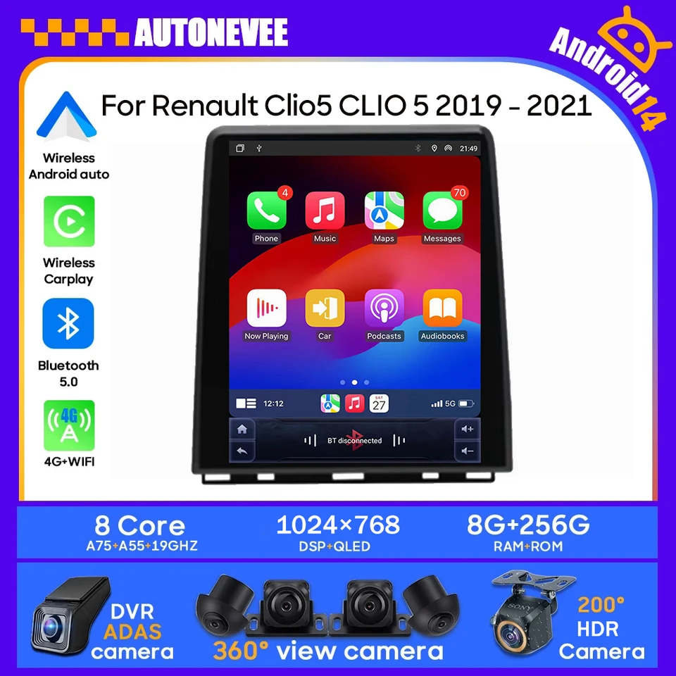 Rádio automobilu 9,7 palca stereo Tesla pre Renault Clio5 Clio 5 2019 - 2021 GPS Navigation Android Auto Screen CarPlay č. 2Din BT