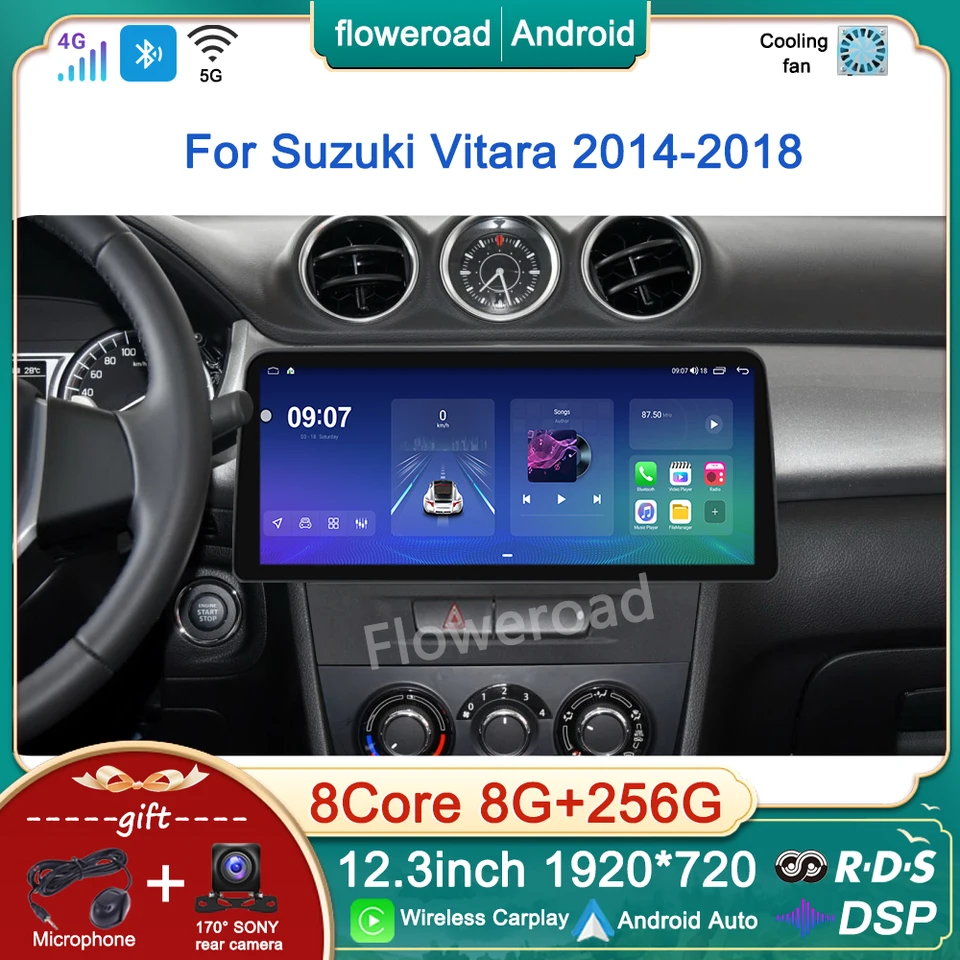 Rádio Car 12.3inch Android 13 pre Suzuki Vitara 2014 2015 -2018 Multimediálny hráč navigácia GPS Stereo CarPlay Auto no 2Din DVD