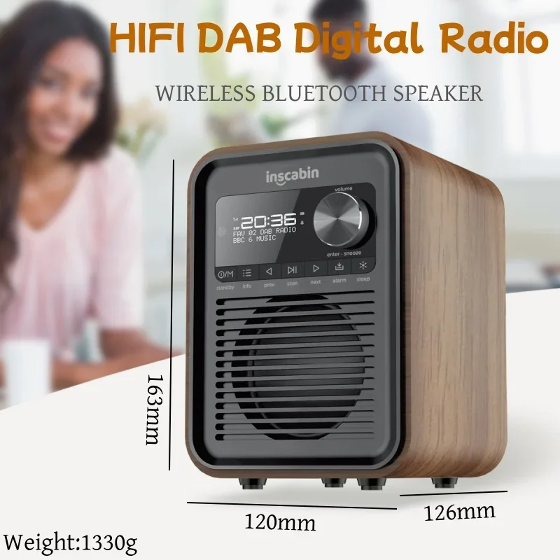 Rádio HIFI FM+DAB Digital Radio Classical Wooden Wireless Bluetooth Reproduktor Heavy Bass Desktop Outdoor Music Center BT 5./usb/tf