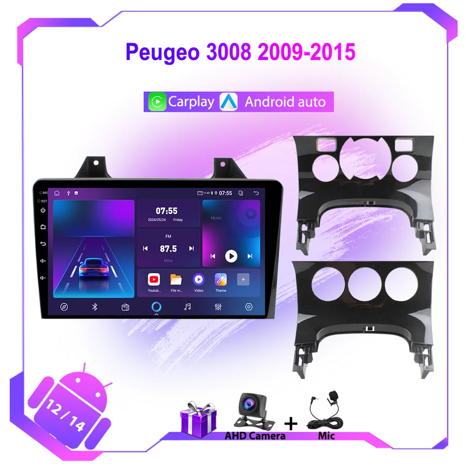 Rádio navigačného GPS automobilu pre Peugeo 3008 2009-2015 Wireless CarPlay 4G WiFi Multimedia Android Auto BT 2DIN HEAD UNIT STEREO