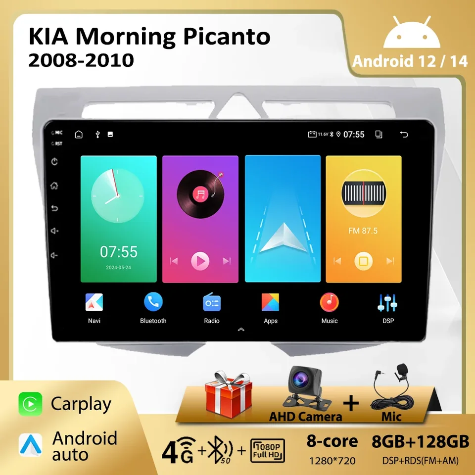 Rádio pre Android Car pre Kia Morning Picanto 2008-2010 Multimediálne CarPlay 2Din Car Stereo 9inch Head Unit Auto Audio Navigation GPS
