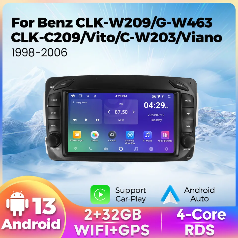 Rádio pre Android Car pre Mercedes Benz Clk W209 W203 W208 W463 1998-2006 Stereo Head Unit Multimedia Player Navigation GPS obrazovky GPS