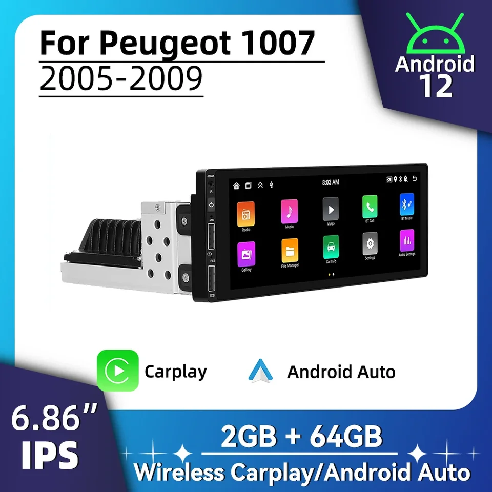 Rádio pre Android pre Peugeot 1007 2005-2009 auto multimediálne Android Auto Stereo 1 Din Head Unit CarPlay Autoradio Navigation GPS GPS BT