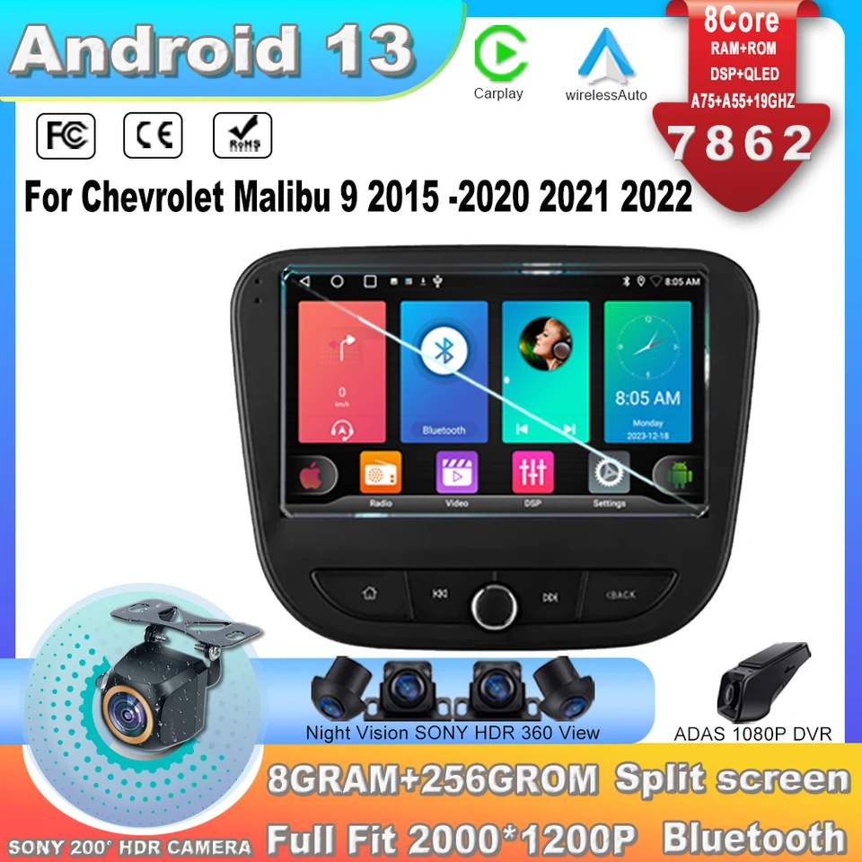 Rádio pre auto pre Chevrolet Malibu 9 2015 -2020 2021 2022 Android 13 multimediálny automobil GPS navigácia multimédiá č. 2DIN 7862CPU