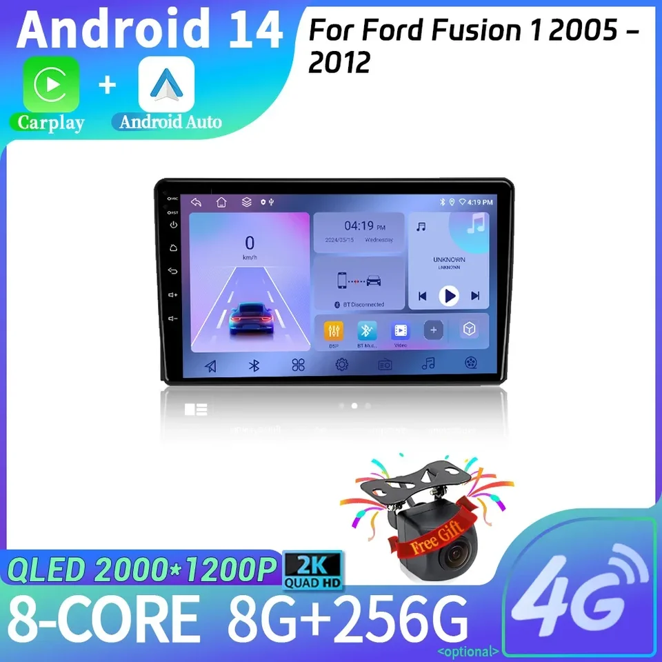 Rádio pre auto pre Ford Fusion 1 2005-2012 Android 14 multimediálna navigačná bezdrôtová obrazovka Stereofónna jednotka CarPlay