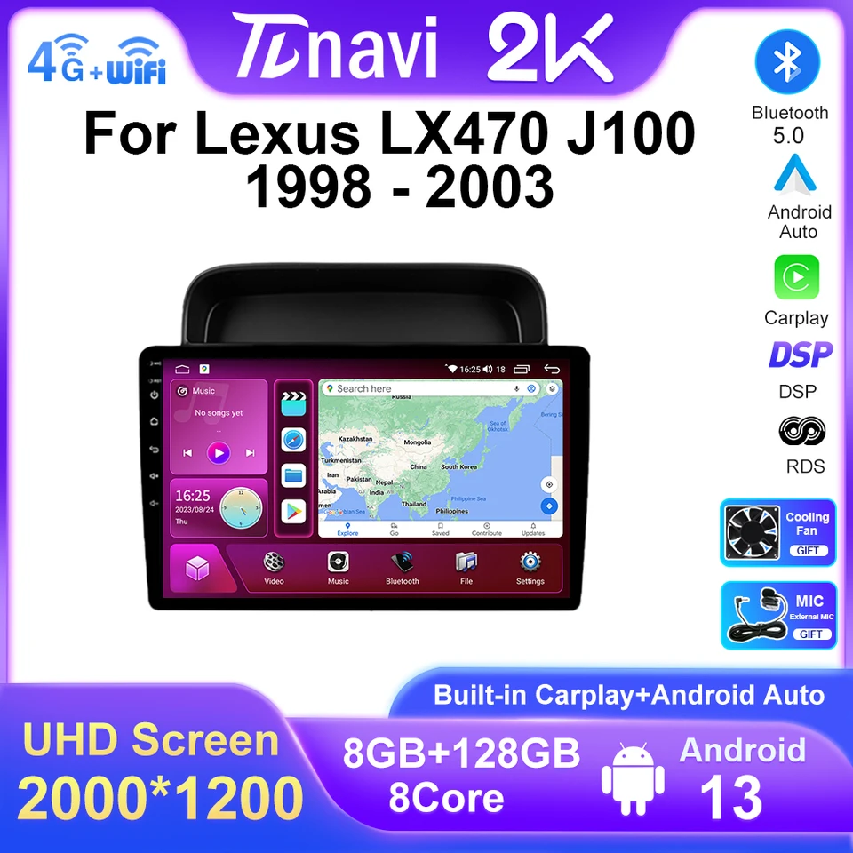 Rádio pre autá pre Lexus LX470 J100 1998 1999 - 2002 2003 Android 13 Multimedia video stereo 7862 IPS GPS navigácia DSP CarPlay 5G 5G