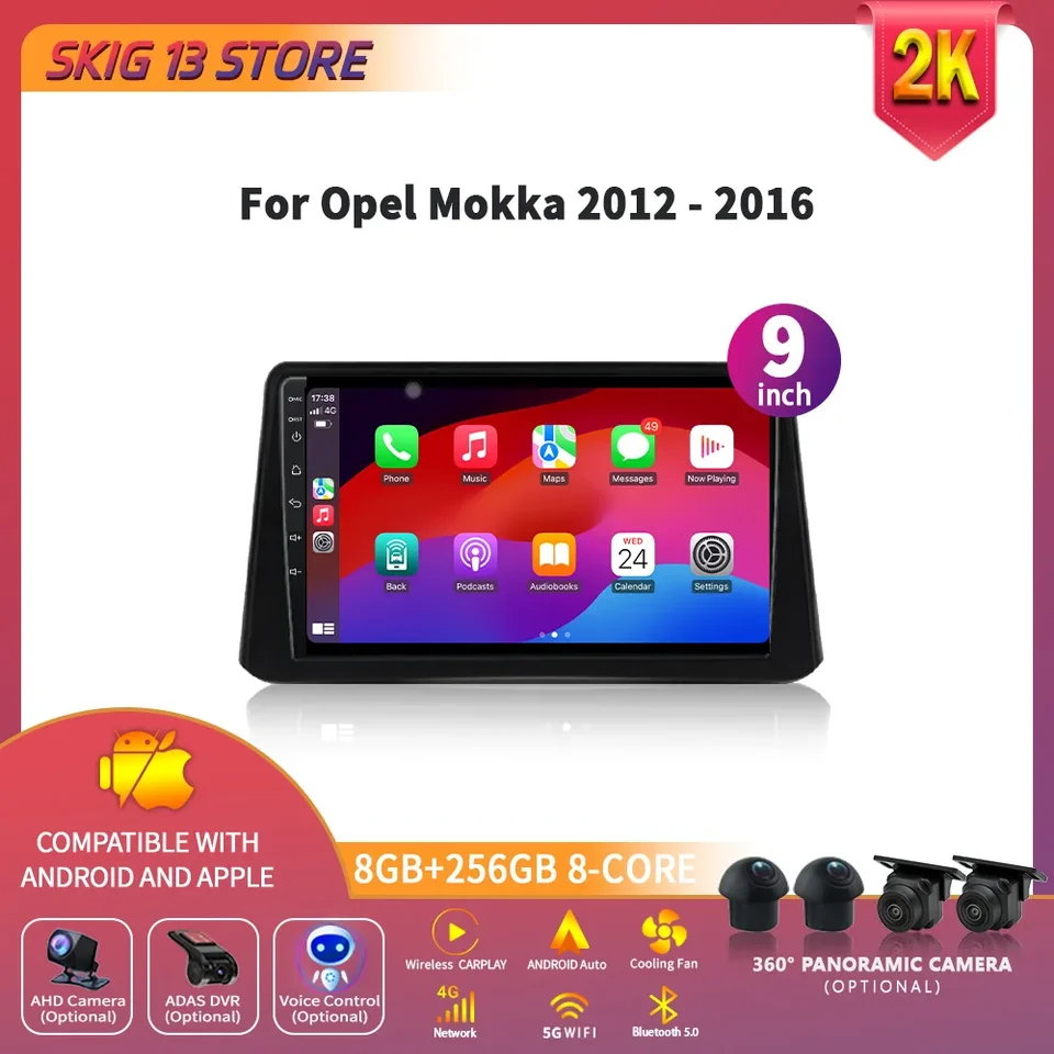 Rádio pre autá pre Opel Mokka 2012 - 2016 Android 14 Multimedia stereofónny video prehrávač Auto CarPlay BT 4G WiFi GPS Navigation 360 Camera