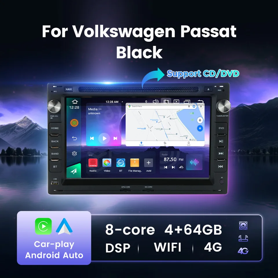 Rádio pre obrazovku s obrazovkou 7inch pre Volkswagen Golf 4 Passat B5 Polo Transport T5 Wireless CarPlay Auto Multimedia Player GPS 2DIN BT