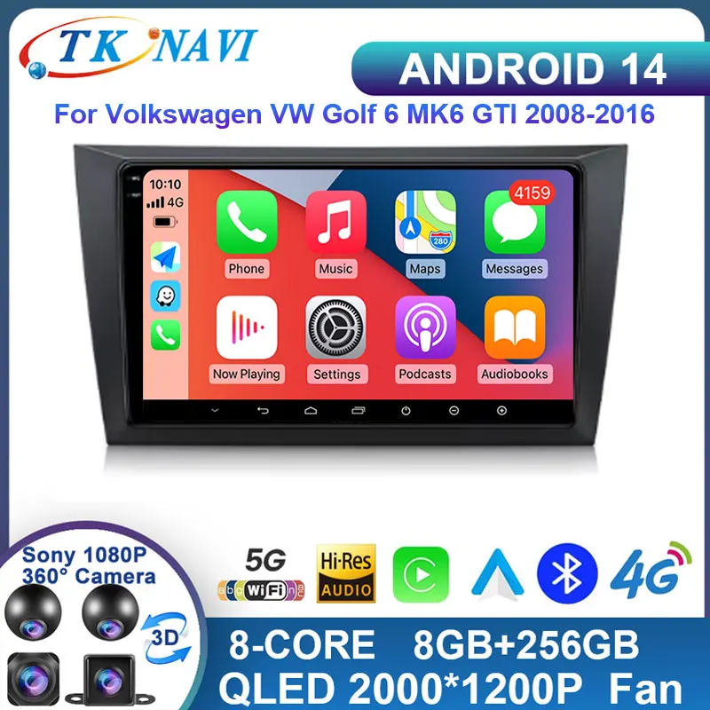 Rádio pre vozidlo Volkswagen VW Golf 6 MK6 GTI 2008-2016 Bezdrôtové CarPlay Android 14 Auto rádio Multimediálne 4G DSP 48EQ 2 DIN