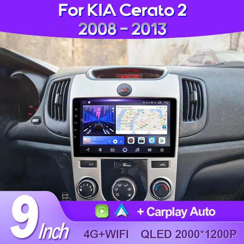 Rádio QSZN Car pre Kia Forte Cerato 2 TD 2008 -2013 2K QLED Android 13 Multimediálny videozáznam AI Voice CarPlay GPS 4G Head Unit