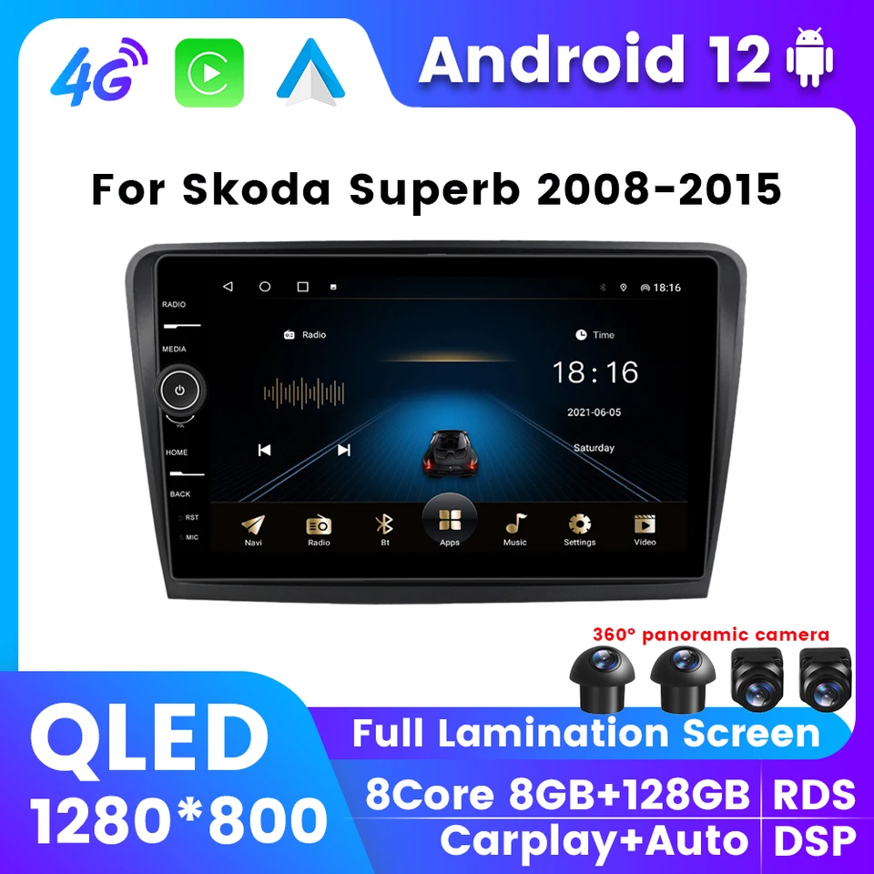 Rádio s obrazovkou pre obrazovky pre SkoDa Superb B6 2008-2015 Navigation GPS Android 12 Lntelligent System Multimedia pre CarPlay DSP 2DIN