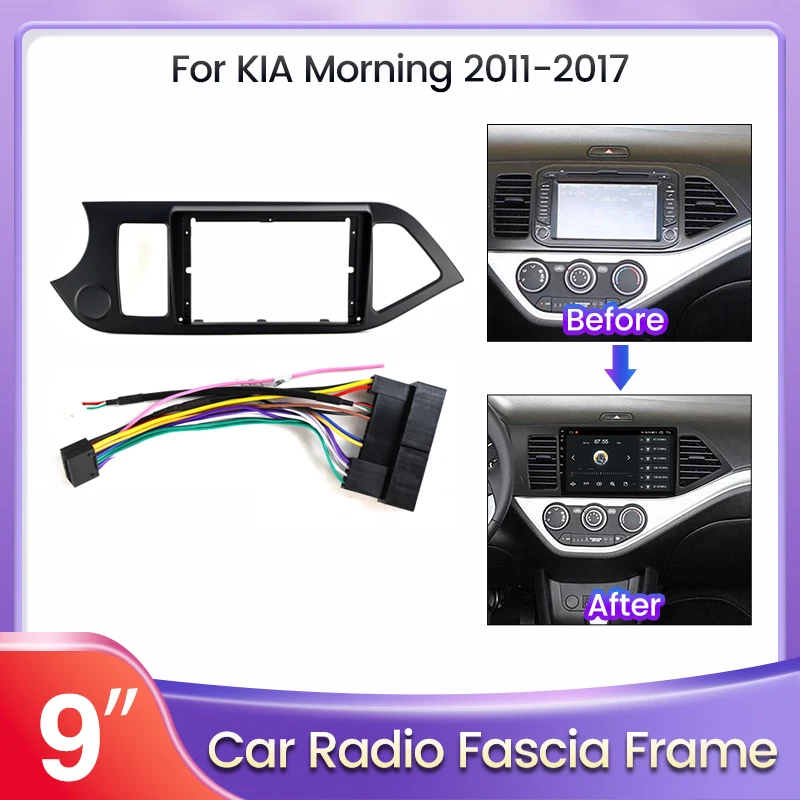Rádiový rádio fascia pre 9 palcov pre kia Picanto / Morning 2011+ Audio inštalujte pomlčku ráme