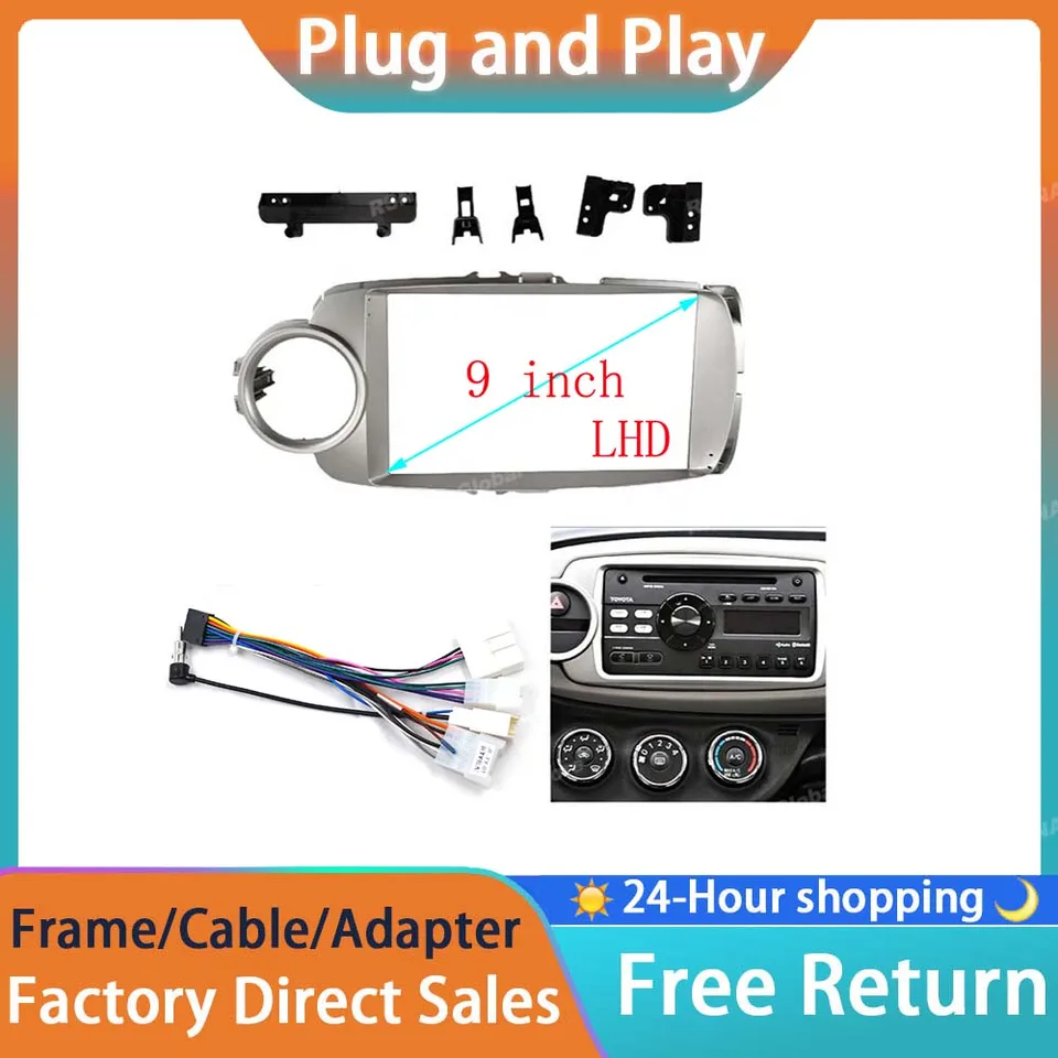 Rádiový rádiový fascia pre Toyota Yaris Vitz P130 2012-2017 9 palcov 2Din stereofónny panelový zväzok káblového kábla Adaptér napájacieho kábla