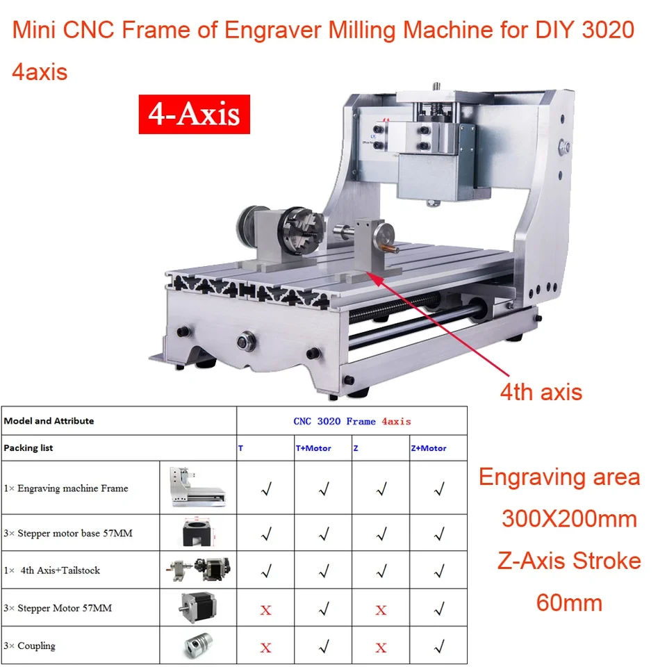 Rám CNC smerovača 3020 3040 4axis Mini s gravírovaním krokového motora pre DIY CNC gravírovanie frézovacieho stroja