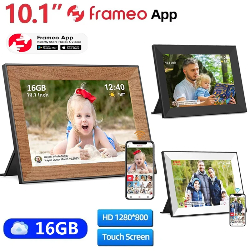 Rám digitálneho obrazu 10,1 palca 16 GB Smart WiFi Digital Photo Rám s 1280x800 IPS HD HD dotyková obrazovka na stenu pripevnená