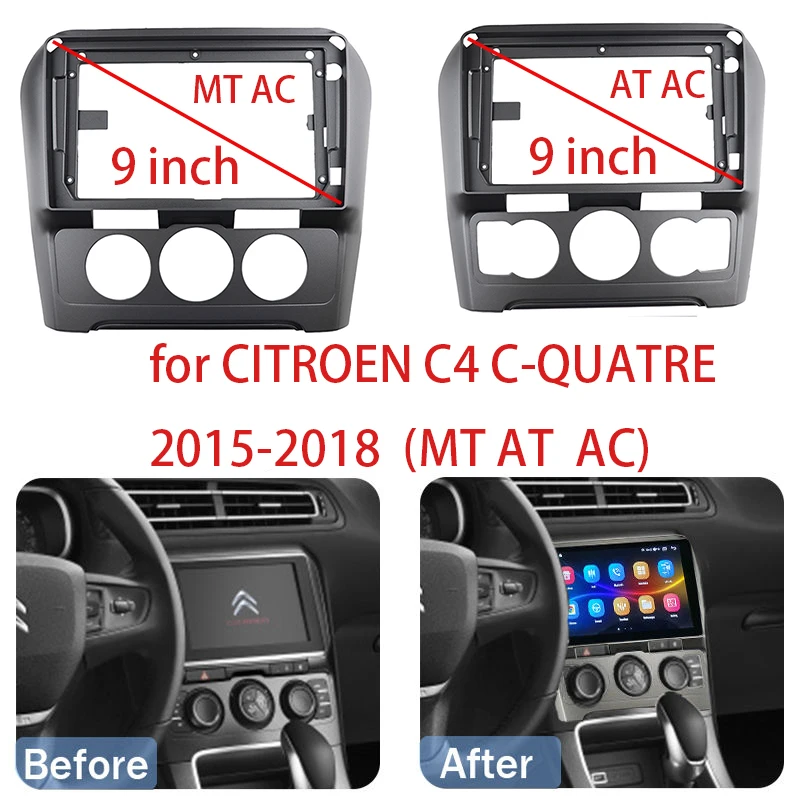 Rám s 9 palcami Android Player pre Citroen C4 C-Quatre 2015-2018 (pri MT AC) Dvojitá 2 din Dash Inštalačná súprava Súprava stereofónny panel